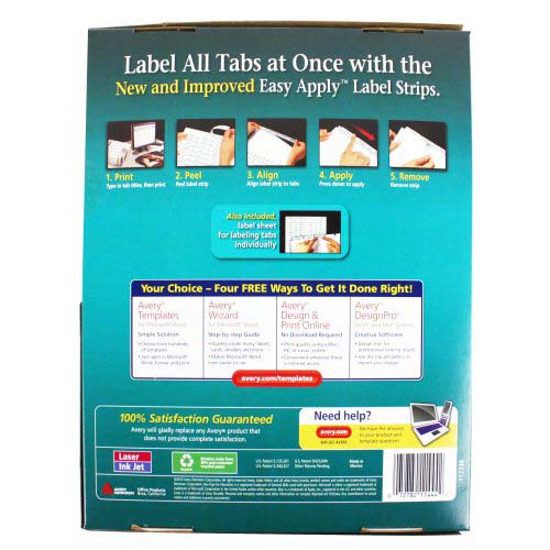 Avery 8-tab 11" x 8.5" Clear Label Unpunched Dividers 25pk - 11444