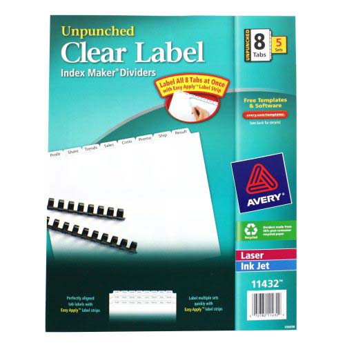 Avery 8-tab 11" x 8.5" Clear Label Unpunched Dividers 5pk - 11432 - Clearance Sale