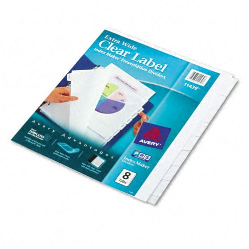 Avery 8-tab 11" x 9" Clear Label 3-hole Punched Dividers 1 set-11439