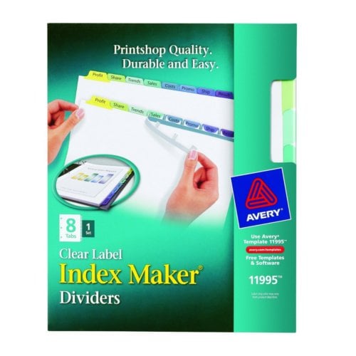 Avery 8-Tab Index Maker Clear Label Dividers with Contemporary Colored Tabs - 1 Set