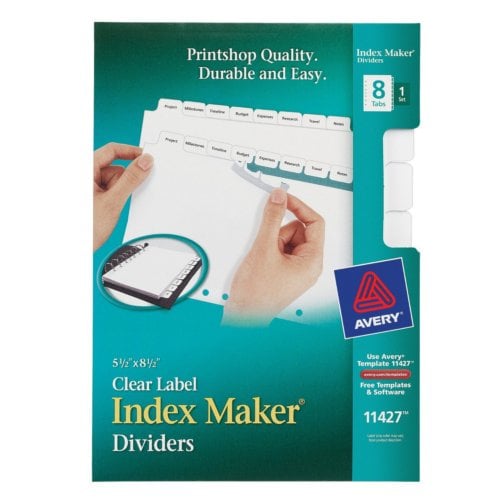 Avery 8-Tab Index Maker Clear Label Dividers with White Tabs 1 set - 11427