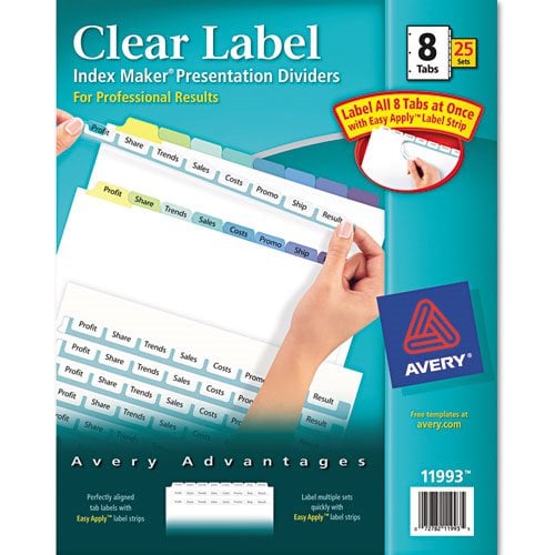 Avery 8-tab Multicolor 11" x 8.5" Clear Label Dividers 25pk - 11993