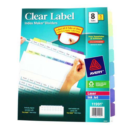 Avery 8-tab Multicolor 11" x 8.5" Clear Label Dividers 5pk - 11991