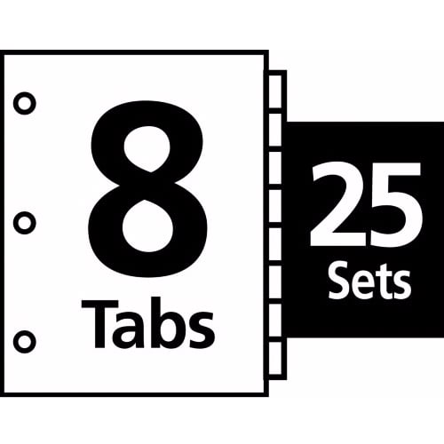 Avery 8-tab Multicolor 11" x 8.5" White Dividers 25pk - 11424