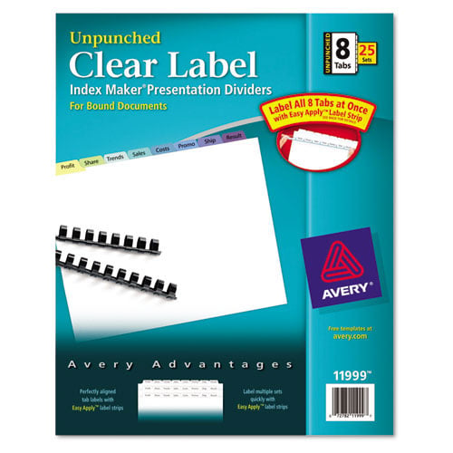 Avery 8-Tab Multicolor Clear Label Unpunched Dividers 25pk - 11999