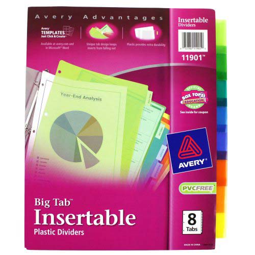 Avery 8-tab Multicolor WorkSaver Big Tab Plastic Dividers - 11901