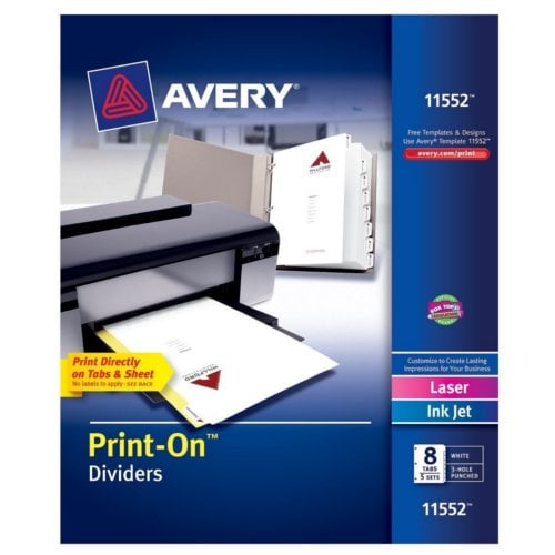 Avery 8-Tab Print-On Dividers with White Tabs 5 sets - 11552
