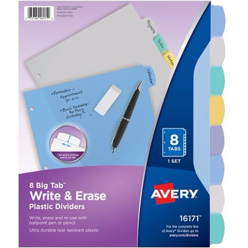 Avery 8-tab Translucent Durable Write-On Reference Index - 16171