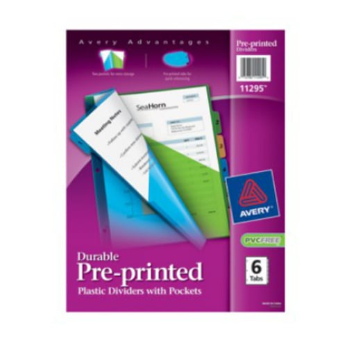 Avery 9-1/4" x 11-1/8" Multicolor 1-6 Tab Pre-printed Plastic Tab Dividers with Pockets 1 set - 11295 - Clearance Sale