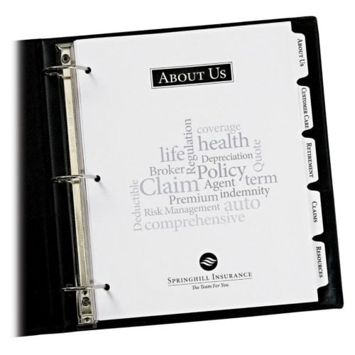 Avery 9" x 11" White 5-Tab Print-On Dividers for Wide Format Printers- 25 Sets