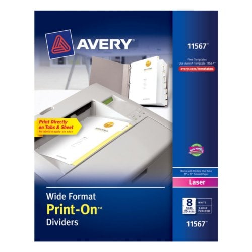 Avery 9" x 11" White 8-Tab Print-On Dividers for Wide Format Printers- 25 Sets