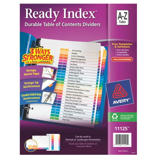 Avery A-Z tab 11" x 8.5" Contemporary Multicolor Dividers - 11125