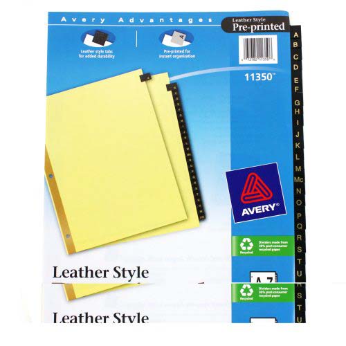Avery A-Z tab Gold Reinforced Preprinted Black Leather Tab - 11350