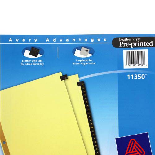 Avery A-Z tab Gold Reinforced Preprinted Black Leather Tab - 11350
