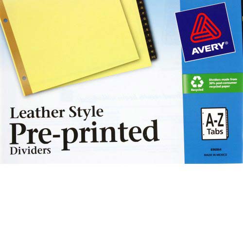 Avery A-Z tab Gold Reinforced Preprinted Black Leather Tab - 11350