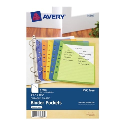 Avery Assorted 7-Hole Punched Mini Plastic Binder Pockets for 5.5" x 8.5" Binders 5pk - 75307