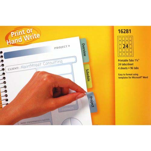 Avery Assorted Printable Repositional Plastic Tabs 1pk 96pk - 16281