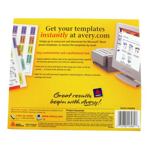 Avery Assorted Printable Repositional Plastic Tabs 1pk 96pk - 16281