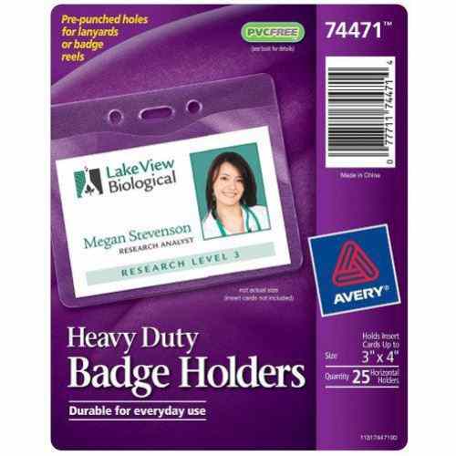 Avery Badge Holder Horizontal Holds Insert Cards Up To 3" x 4" 25pk - 74471