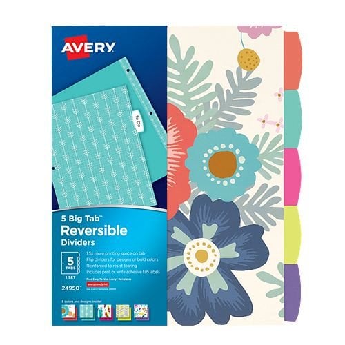 Avery Big Tab Floral Design 5-Tab Reversible Fashion Dividers - 1 Set