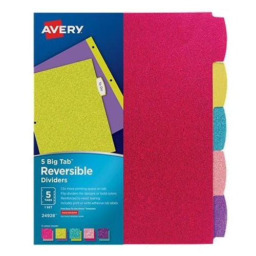 Avery Big Tab Glitter Colored 5-Tab Reversible Fashion Dividers 1 set - 24928