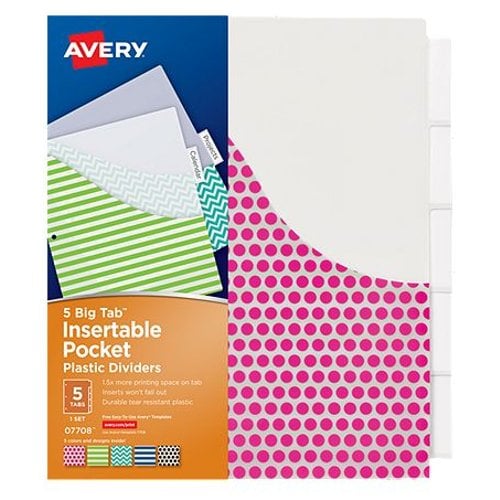Avery Big Tab Insertable Pocket Clear 5-Tab Plastic Dividers (Fashion Design) - 1 Set