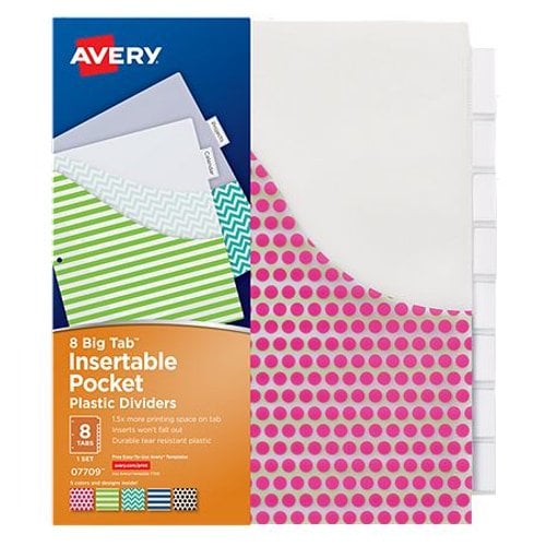 Avery Big Tab Insertable Pocket Clear 8-Tab Plastic Dividers (Fashion Design) - 1 Set