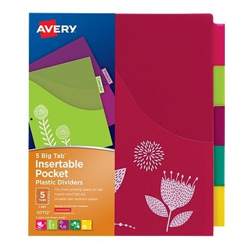 Avery Big Tab Insertable Pocket Multicolor 5-Tab Plastic Dividers (Floral Design) - 1 Set