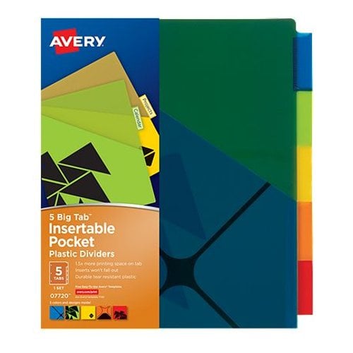 Avery Big Tab Insertable Pocket Multicolor 5-Tab Plastic Dividers (Geometric Design) - 1 Set
