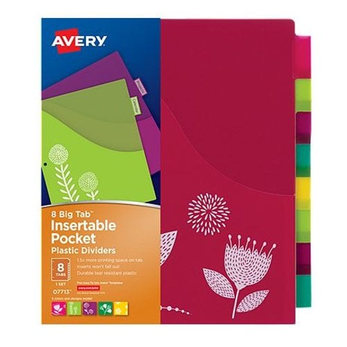 Avery Big Tab Insertable Pocket Multicolor 8-Tab Plastic Dividers (Floral Design) - 1 Set