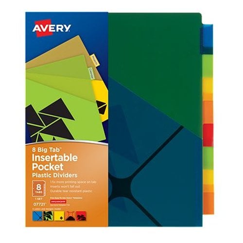 Avery Big Tab Insertable Pocket Multicolor 8-Tab Plastic Dividers (Geometric Design) - 1 Set