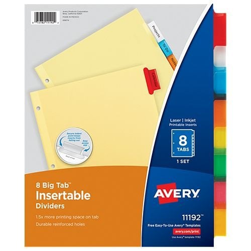 Avery Big Tab Multicolor 8-Tab Buff Paper Insertable Dividers - 1 Set