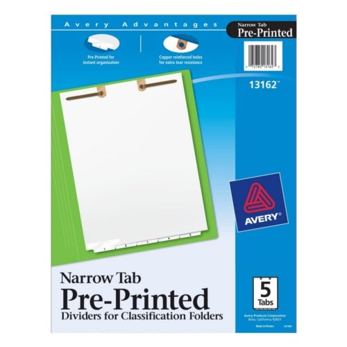 Avery White Narrow Bottom 1-5 Tab Pre-printed Dividers for Classification Folders 1 set - 13162
