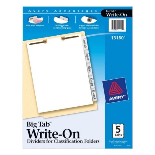 Avery Big Tab White 5-Tab Write-On Dividers for Classification Folders 1 set - 13160