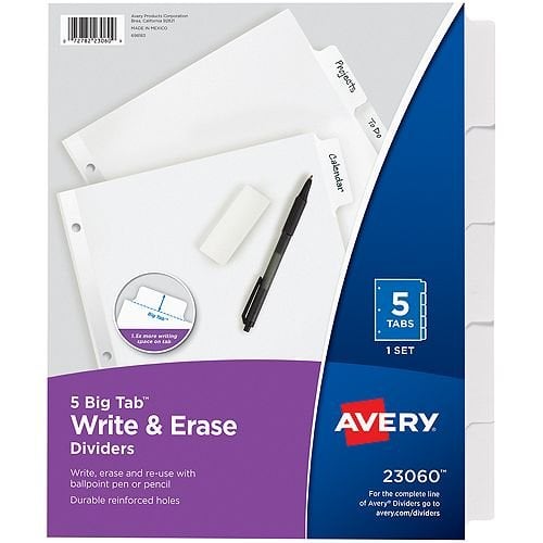 Avery Big Tab Write & Erase White 5-Tab Paper Dividers - 1 Set