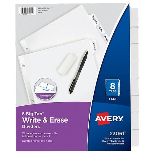 Avery Big Tab Write & Erase White 8-Tab Paper Dividers 1 set - 23061