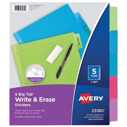 Avery Big Tab Write-On 8.5" x 11" Multicolor 5-Tab Dividers 1 set - 23180
