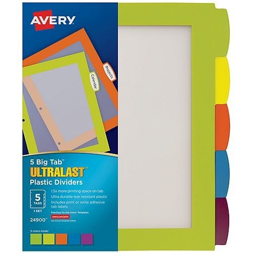 Avery BigTab Ultralast 5-Tab Multicolor Plastic Dividers 1 set - 24900