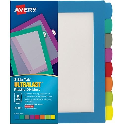 Avery BigTab Ultralast 8-Tab Multicolor Plastic Dividers 1 set - 24901- Clearance Sale