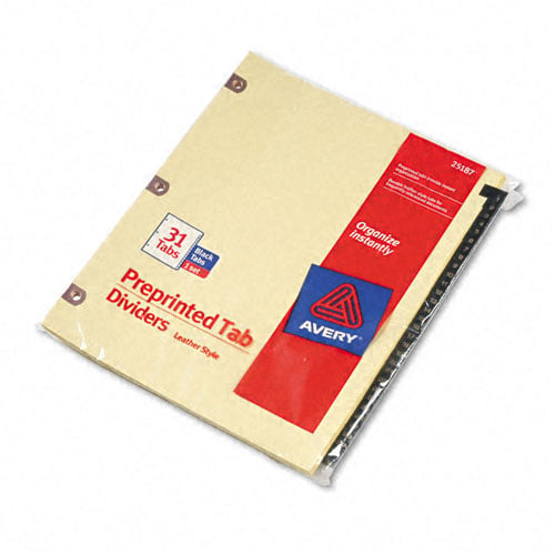 Avery Black 1-31 Copper Reinforced Preprinted Leather Tab - 25187