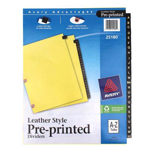 Avery Black A-Z tab Copper Reinforced Preprinted Leather Tab - 25180