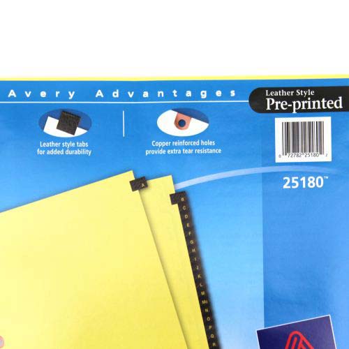 Avery Black A-Z tab Copper Reinforced Preprinted Leather Tab - 25180