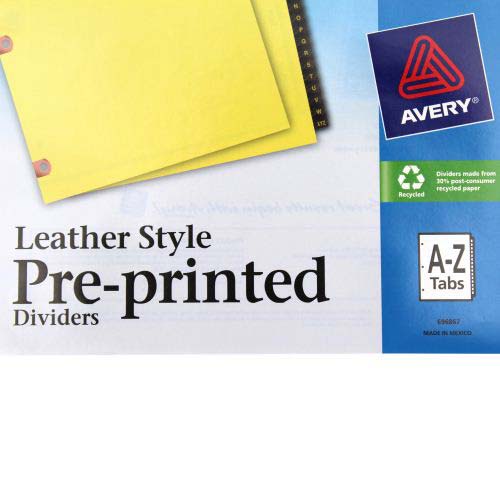 Avery Black A-Z tab Copper Reinforced Preprinted Leather Tab - 25180
