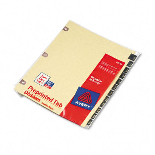 Avery Black Jan-Dec Copper Reinforced Preprinted Leather Tab - 25181