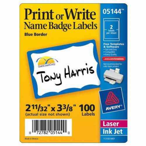 Avery Blue Border Name Badge Label 2-11/32" x 3-3/8" 100pk - 5144 - Clearance Sale