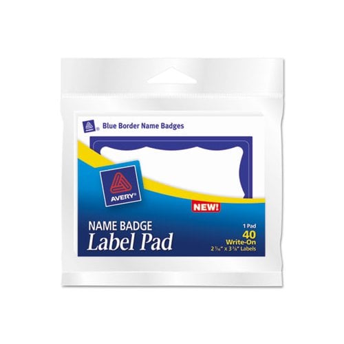 Avery Blue Border Name Badge Label Pad 40 sheets - 45144