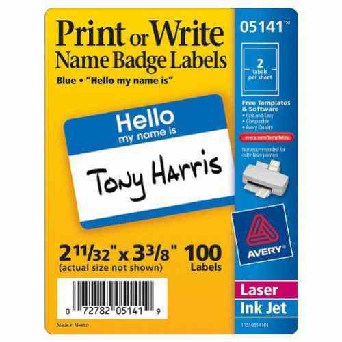 Avery Blue Hello Name Badge Label 2-11/32" x 3-3/8" 100pk - 5141 - Clearance Sale