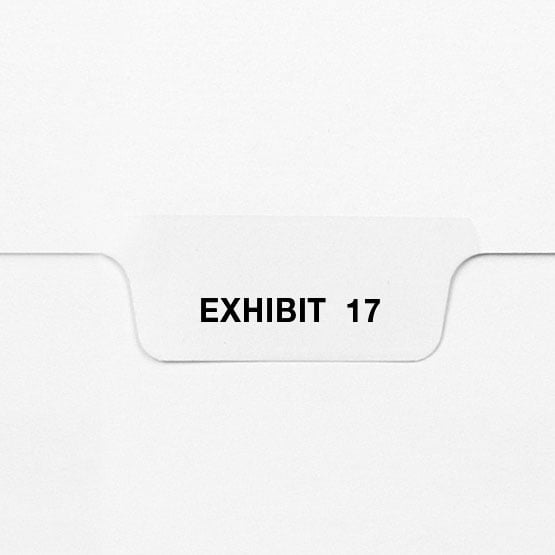 EXHIBIT 17 - Avery Style Letter Size Bottom Tab Legal Indexes - 25/Pk
