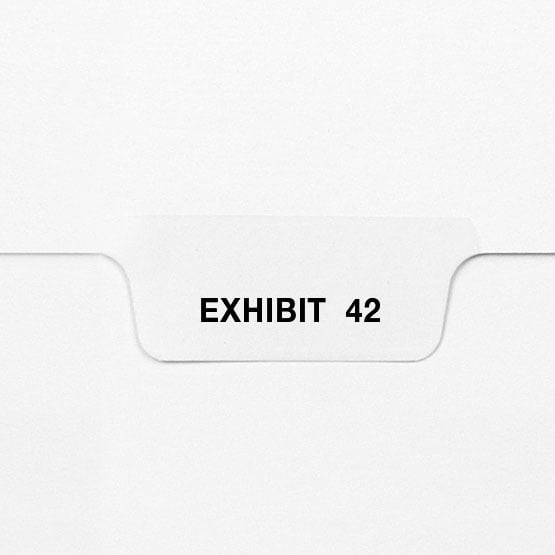 EXHIBIT 42 - Avery Style Letter Size Bottom Tab Legal Indexes - 25/Pk