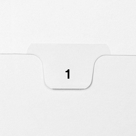 1 - Avery Style Single Number Letter Size Bottom Tab Legal Indexes - 1 Set